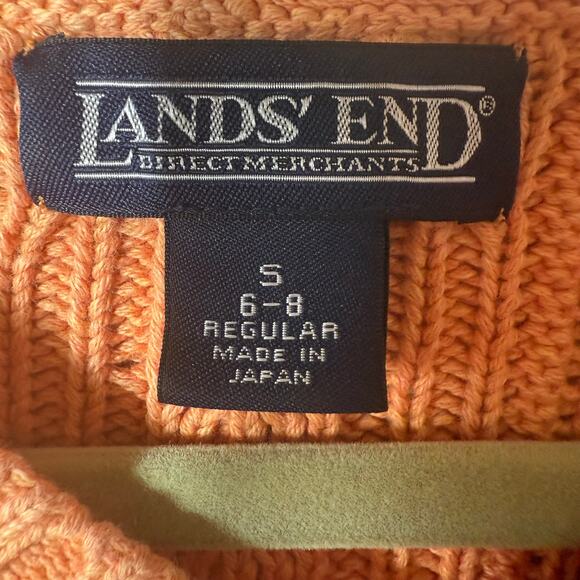 Vintage Lands End Women Cable Knit Sweater SZ S V Neck Orange Classic Fall Cotto - Picture 3 of 10